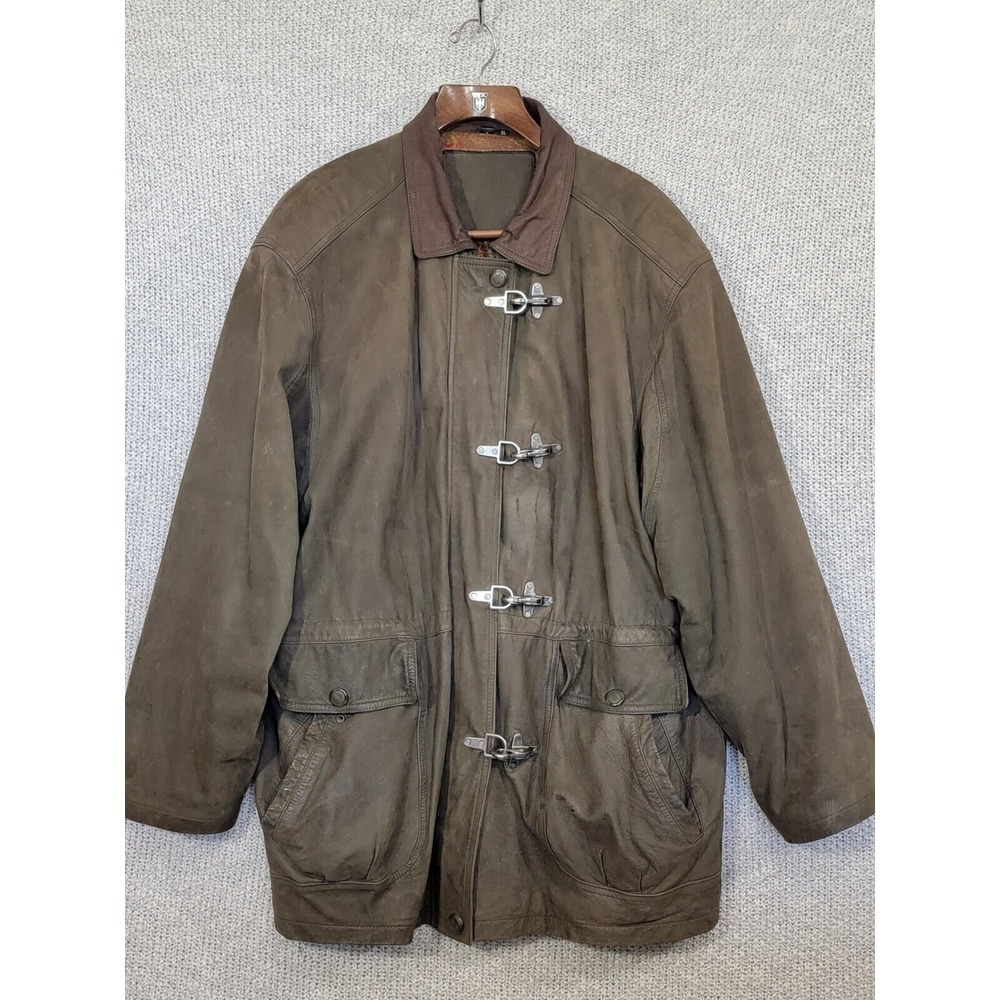 Vintage 70s Umen Studio Made In Korea Leather Coat Men's Size XL Heavy Rare